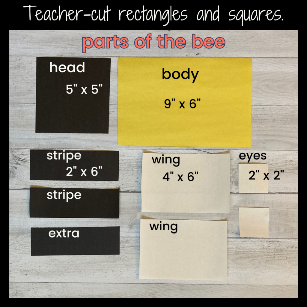 construction paper rectangles used to make a bee