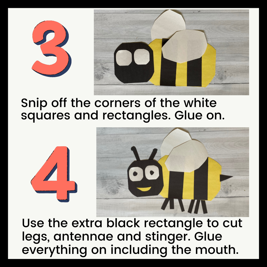 steps 3 and 4 to make a paper bee picture