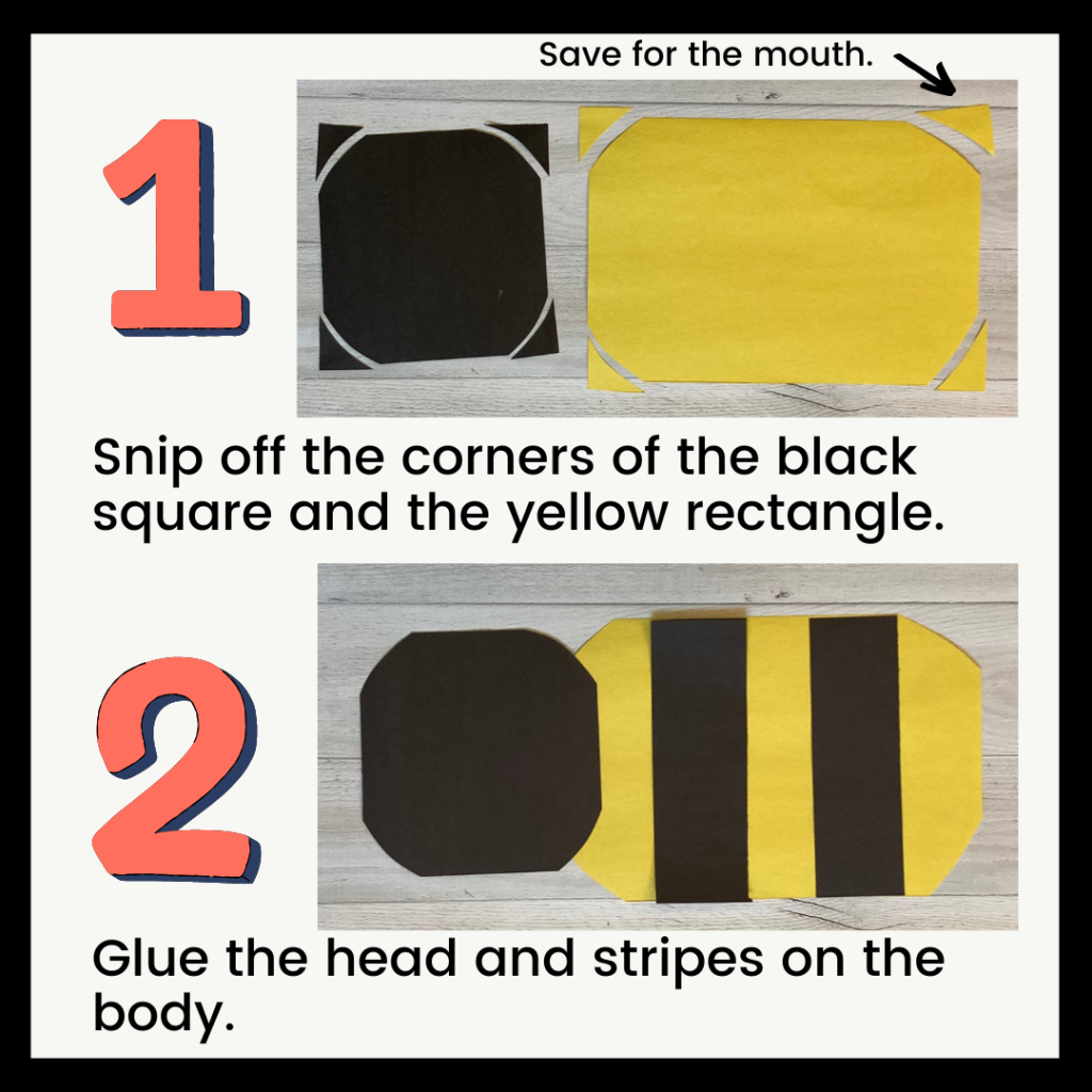 steps 1 and 2 to make a paper bee