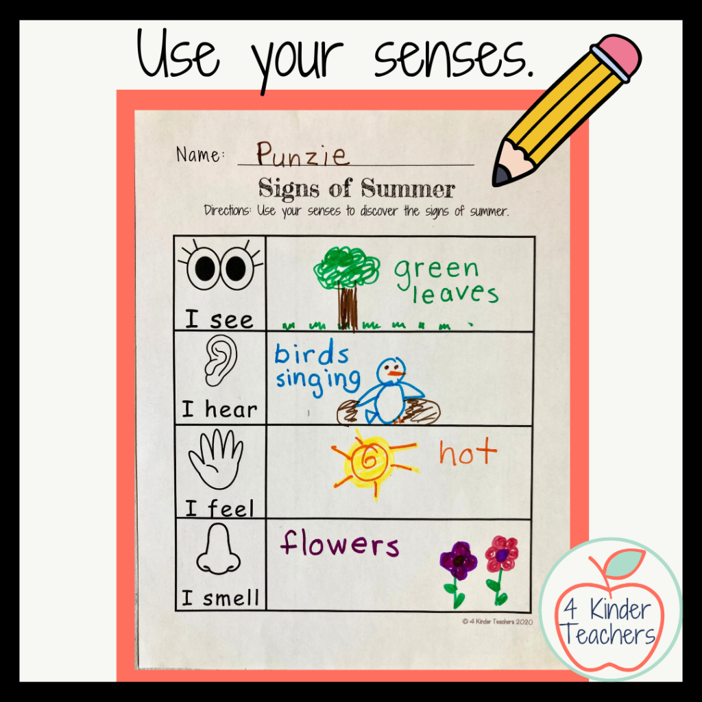 signs of summer writing page