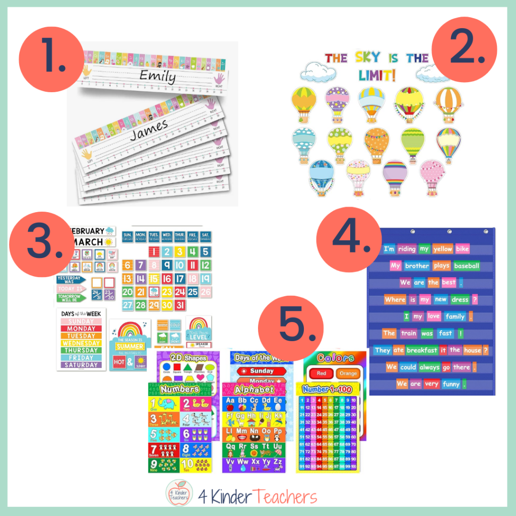name plates, class calendar, educational poster for kindergarten students, pocket chart