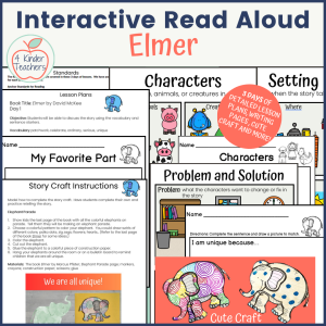 lesson plans, writing pages and crafts for the book Elmer by David McKee
