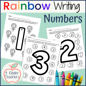 rainbow writing numbers worksheets 1, 2, and 3