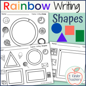 rainbow writing shapes worksheets with a circle, square, rectangle and triangle