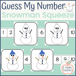 a math game for kindergarten students, using snowmen to compare numbers