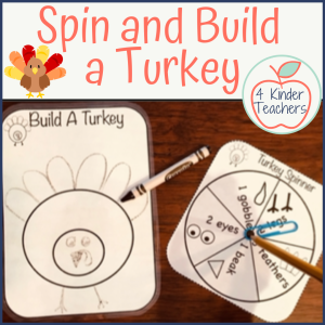 turkey math game with a spinner and a card to build a turkey
