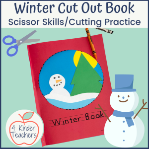 Winter cut out book for children on colorful paper with a winter scene