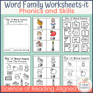 Kindergarten worksheets for the word family it.