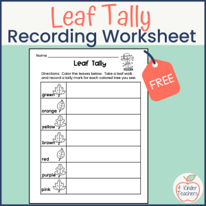 leaf tally worksheet for kids to record the different color leaves they find
