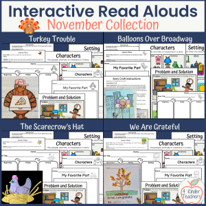 Interactive Read Alouds for the books Turkey Trouble, We Are Grateful, Balloons Over Broadway, and THe Scarecrow's Hat